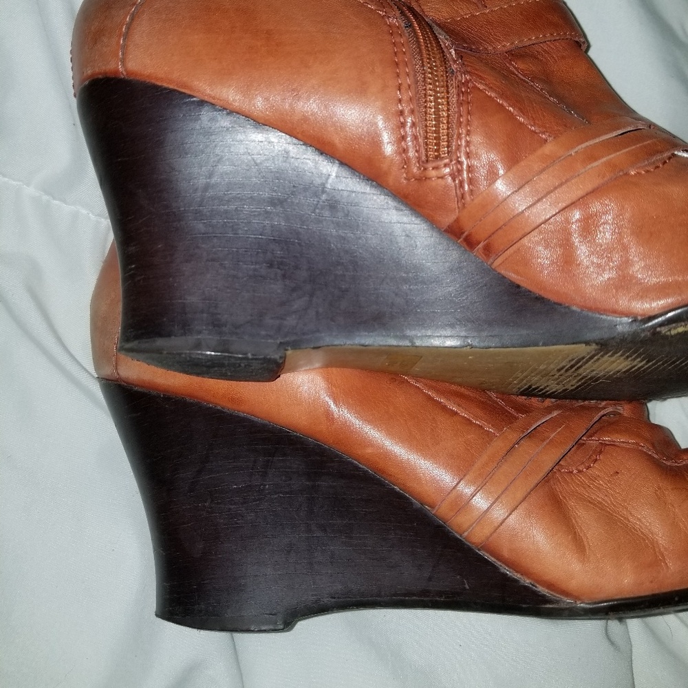 Bronx | Leather Wedge Boots w Stud Detail - Cognac - Picture 4 of 11